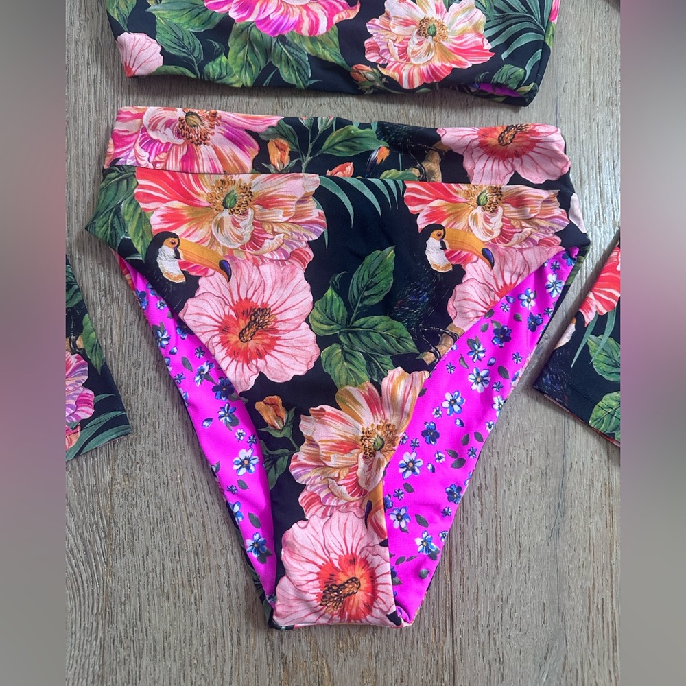 Maaji Long Sleeve Bikini Set Tropical Floral with Toucans Print - Picture 3 of 6